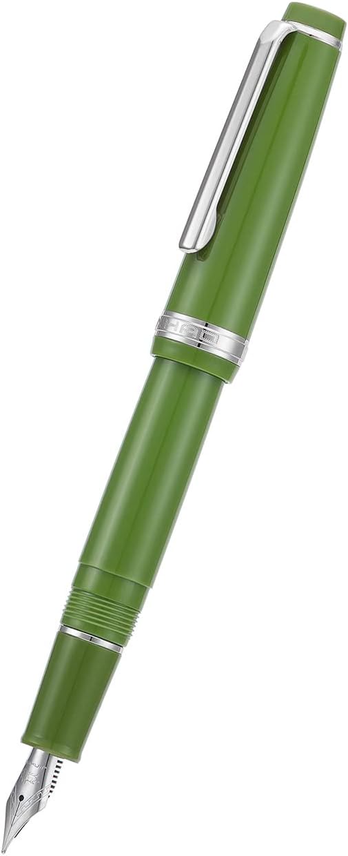 Jinhao 82 Avocado Green Acrylic Fountain Pen, Iridium Medium Nib Classic Design Smooth Writing Pen with Ink Converter (Silver Trim)