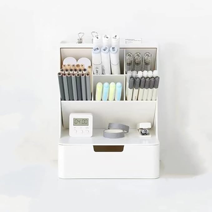 Desk Organizer with Drawer Pencil Organizer for Desk Office Organization Desktop Stationary Organizer for School Home Office Art Supplies