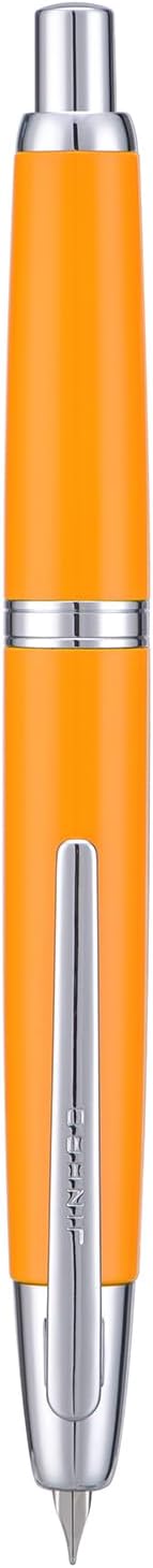 Jinhao 10 Press Fountain Pen with Box, Orange Retractable Medium Nib with Ink Converter Set (Silver Clip)