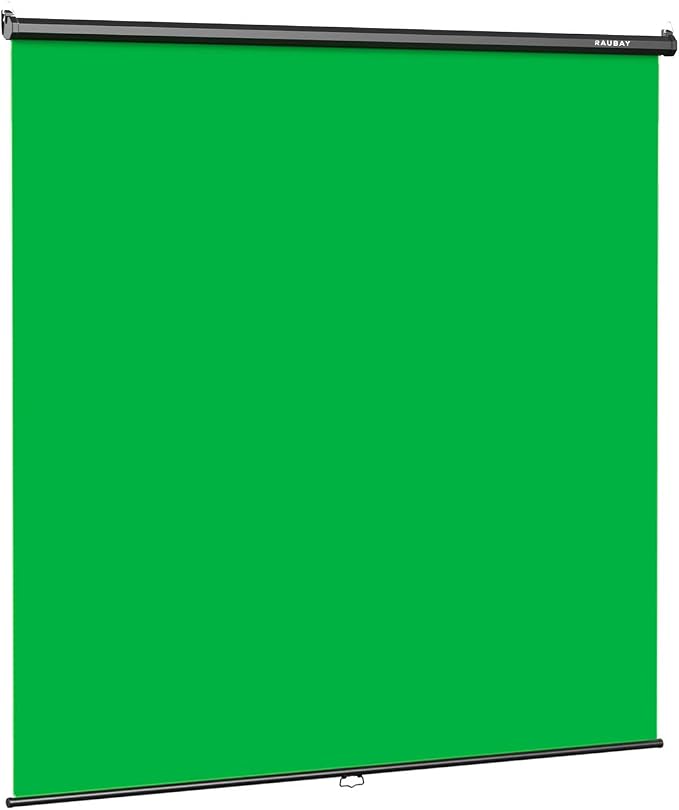 RAUBAY Retractable Pull Down Green Screen - 78.7" x 86.6" Collapsible Wall-Mount Background for Professional Video Production, Chroma Key Backdrop for YouTube, TikTok, Streaming, Video Conferencing