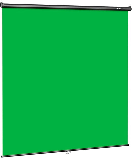 RAUBAY Retractable Pull Down Green Screen - 78.7" x 86.6" Collapsible Wall-Mount Background for Professional Video Production, Chroma Key Backdrop for YouTube, TikTok, Streaming, Video Conferencing