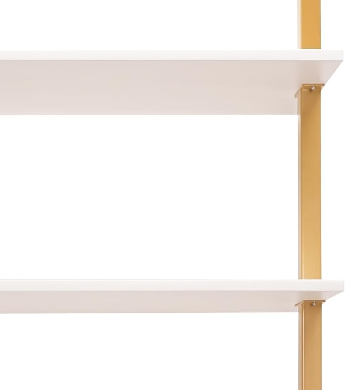 3-Shelf Industrial Wall Mount Ladder Desk, Small Computer or Writing Desk Gold and White for Homes Office School Small Spaces (30"x20"x73")