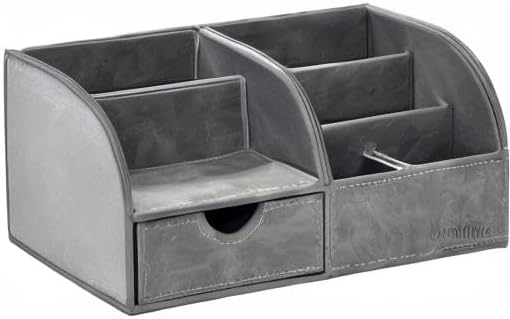 UnionBasic Desk Organizer - Multifunctional Leather Desktop Pen Holder Storage Box - Business Card/Pen/Pencil/Mobile Phone/Stationery Holder, Taiga Dark Gray