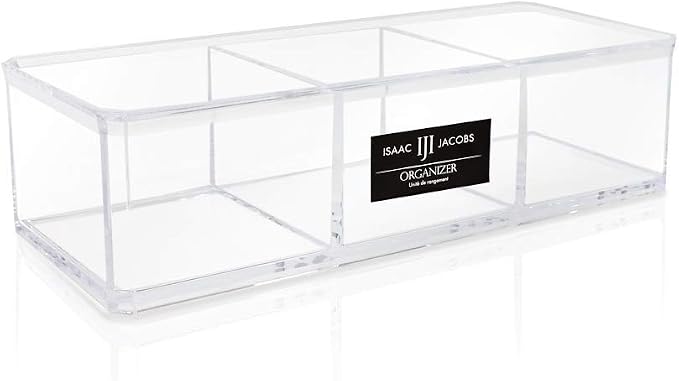 Isaac Jacobs Clear Acrylic 3 Section Organizer- Three Compartment Drawer Tray and Storage Solution for Office, Bathroom, Kitchen, Supplies, and More (Clear) | Three Compartment Drawer Tray and Storage Solution for Office, Bathroom, Kitchen, Supplies, a...