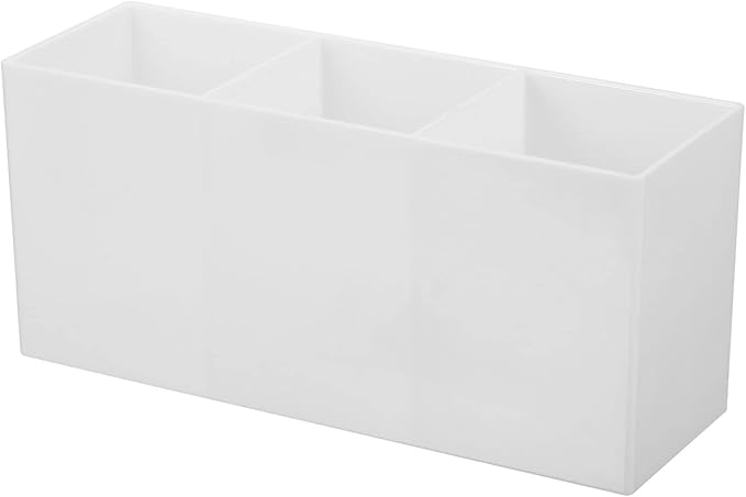 PATIKIL 3 Compartments Clear Acrylic Pen Holder, Pencil Holder Pen Organizer Pencil Cup Makeup Brush Holder Square for Countertop Desk, White