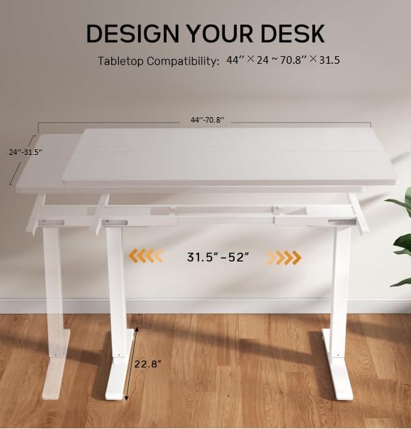 Dual Motor Electric Standing Desk Frame, Height Adjustable Desk Legs for Max 44" x 70.8" Desktop with 330 LBS Capacity, Ergonomic Sit Stand Up Desk Base for Home Office, White(Frame Only)