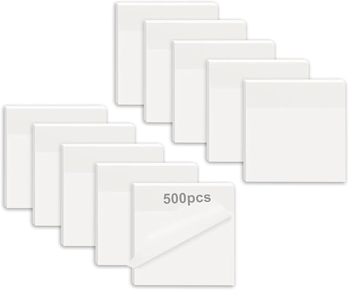 MIUTME 500 Pcs Transparent Sticky Notes,White Clear Sticky Notes School Supplies, Waterproof Self-Stick Note Pads 3x3 Inch