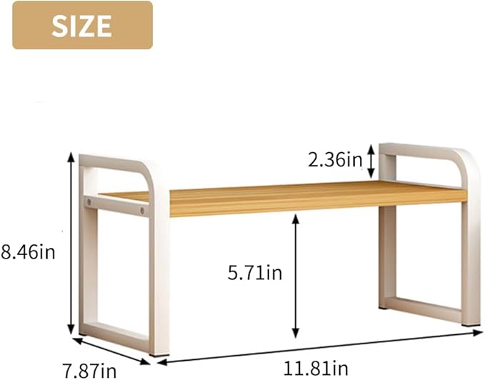 Office Desk Shelf Organizer, Wood Desktop Bookshelf Supplies Storage Rack Shelf for Top Desk and Dresser and Cubicle Decor Bookshelf Monitor Stand Riser (White Wood-single Tier, 11.81 Lx7.87 Wx8.46 H)