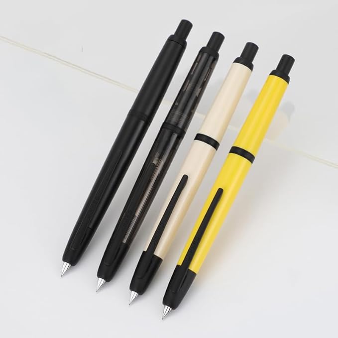 Jinhao 20 Press Fountain Pen, Matte Black Retractable Fine Nib with Ink Converter Set (Black Clip)