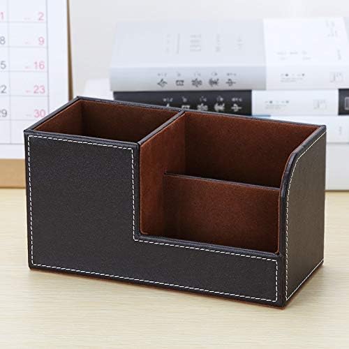 Leather Multi-Function Desk Stationery Organizer Storage Box Pen/Pencil, Cell Phone, Business Name Cards, desk organizers (Coffee)