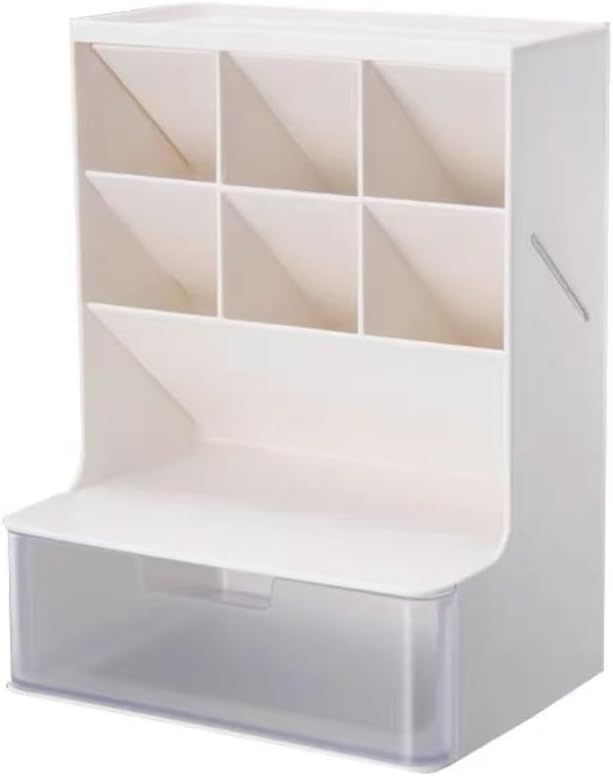 Desk Organizer with Drawer Pen Holder Workspace Organizers Perfect Office Desk Accessories and Workspace Organizers for Home Office Organization (White/Transparent)