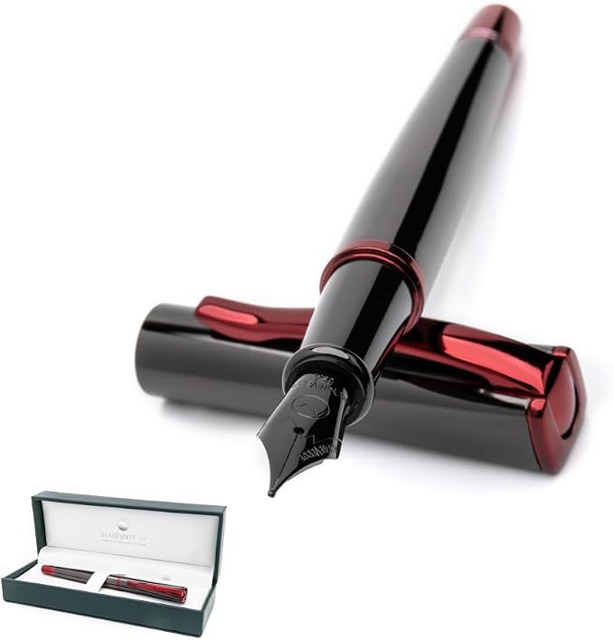 Monteverde USA Impressa Fountain Pen Gun Metal with Red Trim - Stub Point - JoWo German Nib