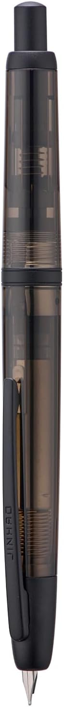 Jinhao 20 Press Fountain Pen, Transparent Black Retractable Medium Nib with Ink Converter Set (Black Clip)