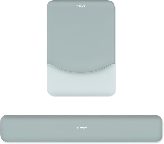 MOSISO Wrist Rest Support for Mouse Pad&Keyboard Set, Rectangular Ergonomic Mousepad Non-Slip Base Home/Office Pain Relief&Easy Typing Pad with Neoprene Cloth&Raised Silicone Lining, Powder Blue