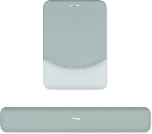 MOSISO Wrist Rest Support for Mouse Pad&Keyboard Set, Rectangular Ergonomic Mousepad Non-Slip Base Home/Office Pain Relief&Easy Typing Pad with Neoprene Cloth&Raised Silicone Lining, Powder Blue
