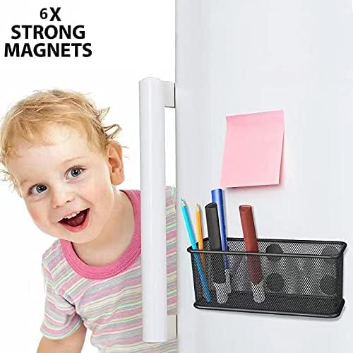 TAPBULL Mesh Magnetic Storage Baskets - Set of 2 (Black) with Anti-Slip Feature and Strong Magnets - Magnetic Locker Organizer and Pencil Holder for Whiteboard and Refrigerator (Black-2 pcs)