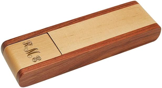 Executive Gift Shoppe | Script Monogram Theme Laser Engraved Flip Over Wooden Pen Stand & Pen