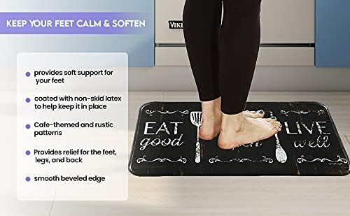 J&V TEXTILES Anti Fatigue Cushioned Comfort Mat, Ergonomically Durable, Supportive, Padded, Thick and Washable, Stain-Resistant, Kitchen, Garage, Office Standing Desk Mats (Eat Laugh Live)*