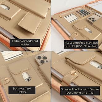 BLU MONACO | Peach Beige Vegan Leather Portfolio Binder for Women | Zipper Portfolio Binder with Gold Trim | Professional Business Portfolio with Zipper for 8.5 x 11 Documents