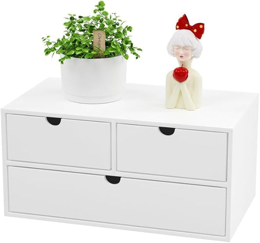 Wisuce Bamboo Desk Organizer - Mini Bamboo Desk Drawer Tabletop Cosmetic Storage Organization for Office or Home White