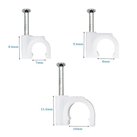 HS Cable Clips 10mm with Steel Nail 200 Pieces White，Ethernet Management U Shaped Wire Cord Staples Hooks for Outdoor Wall,Coax Cat8 RG8 Cable Extension Fasteners