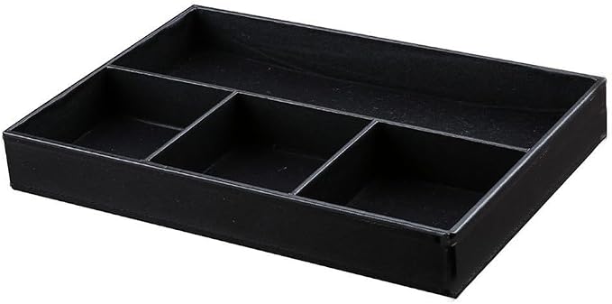 UnionBasic Flat 4-Slot Leather Desk Drawer Tray Stationery Sundries Gadget Organizer Storage Box Pen Pencil Holder Case Container (Black)
