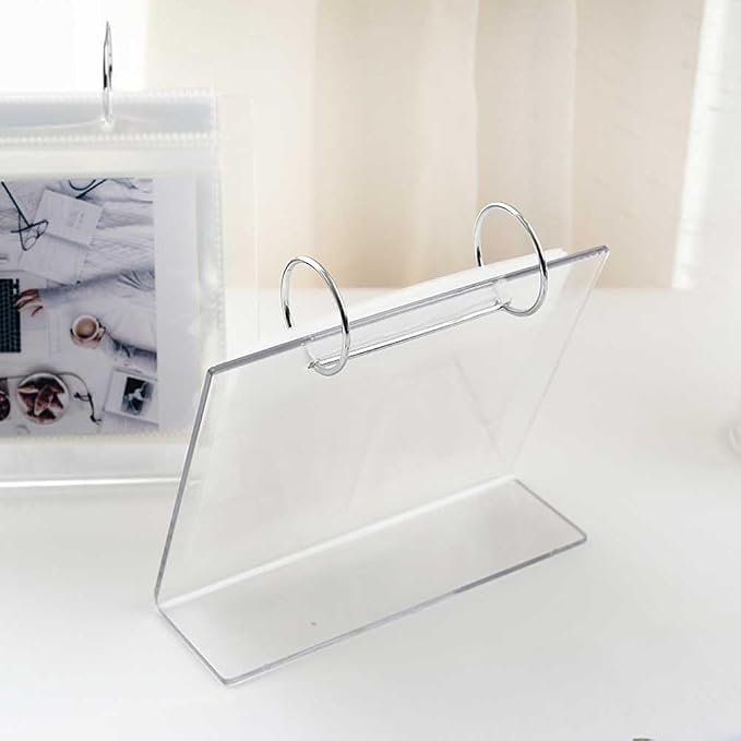 Clear Acrylic Photo Album 5 Inch Flip Calendar Style Photo Frame Scrapbook Album L-Shape Desktop Photo Display Stand Vertical Sign Holder, 17 Pages Hold 34 Pictures (1 Piece)