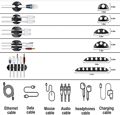 Cord Management Organizer Kit 4 Cable Sleeve split 192PCS Cable Management | 41Self Adhesive Cable Clips Holder, 10pcs and 2 Roll Self Adhesive tie ,100 Fastening Cable Ties, for TV Office Car Desk Home