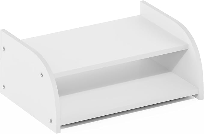 Furinno Classic 2-Tier Monitor Riser, Desk Organizers, Plain White | Low Profile Office Organization, Desk Top Book Shelf, for Office Supplies, Office Desk Accessories