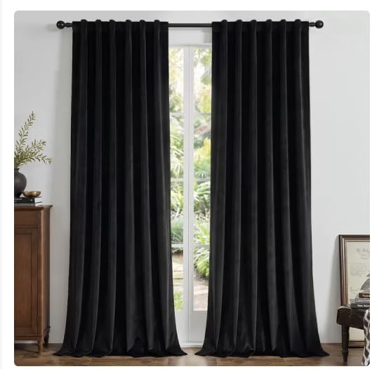 Joydeco Black 100% Blackout Curtains 96 Inch 2 Panels, Luxury Thermal Insulated Black Velvet Curtains for Bedroom Living Room, Soundproof Blackout Window Drapes, Rod Pocket & Back Tab (42W x 96L)