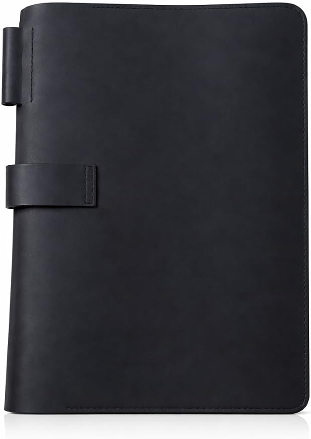 Premium Leather 3-Ring Binder Portfolio, 8.5x11 Inch Letter Size Organizer Folder, Refillable 3-Hole Paper BusinessBinder, Resume Folio for Men and Women (Black)