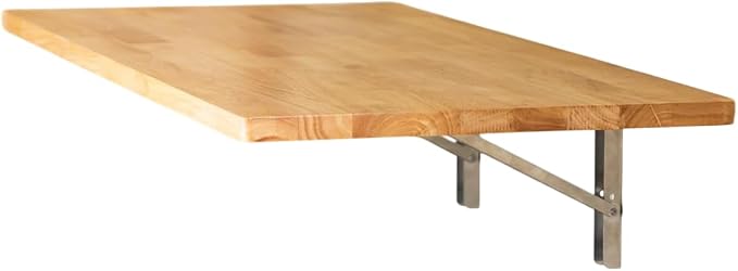 StoreYourBoard Wall Mounted Folding Workbench, Natural Wood Fold Down Work Table, Wall Mounted Folding Table, Floating Desk, Laundry Folding Table, 40 x 18 in, Stainless Steel Brackets, Holds 200 lb