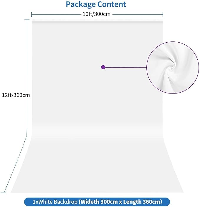 HEMMOTOP White Backdrop 10x12 ft Screen for Photography, Seamless Background for Photo Video Studio (Backdrop Only)