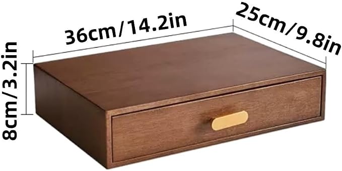 Desktop Storage Cabinet, Wooden Drawer Box, Countertop Storage Box, Organizer with Metal Handle, Multifunctional Storage Drawer for Bedroom, Living Room(Brown)