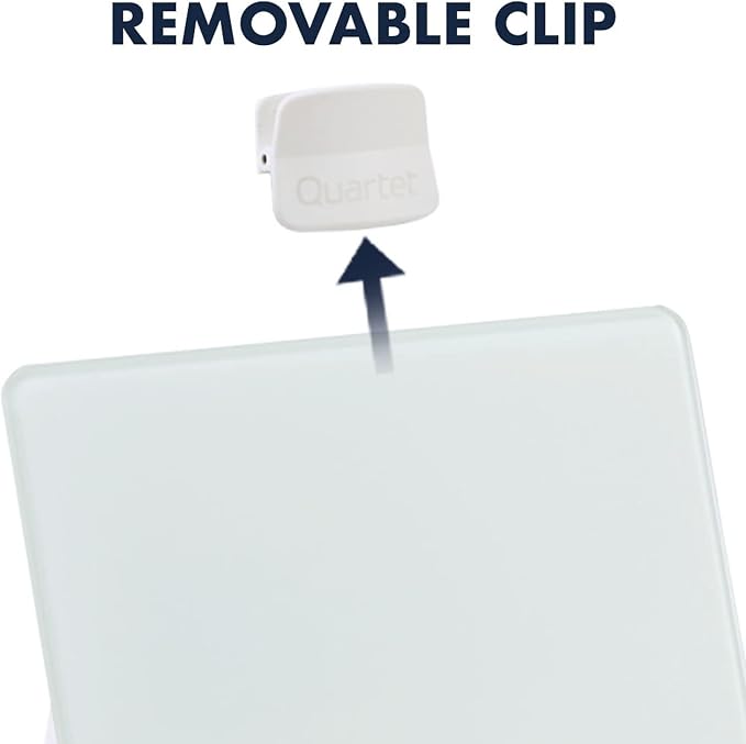 Quartet Dry Erase White Board 9"W x 11"H Desktop Glass Pad with Removable Clip and Marker, White (GDE119)