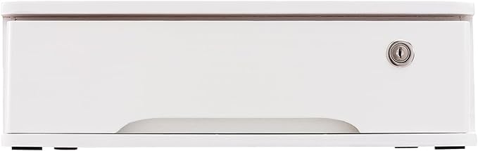 Desktop Storage Box with Lockable Drawer, Office Supplies Drawer Organizer, Wooden Desk Organizer, Small Bamboo Storage Box for Desk, Modern Desktop Drawer Organizer (White)