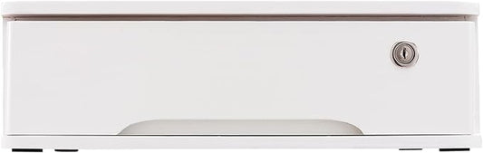Desktop Storage Box with Lockable Drawer, Office Supplies Drawer Organizer, Wooden Desk Organizer, Small Bamboo Storage Box for Desk, Modern Desktop Drawer Organizer (White)