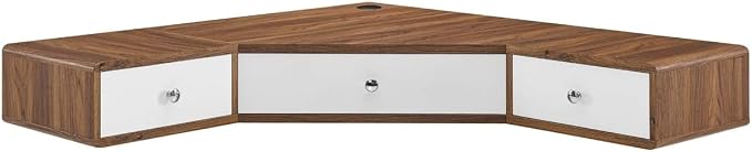 Modway EEI-5862-WAL-WHI Transmit 47" Wall Mount Corner Walnut Office Desk, Walnut White