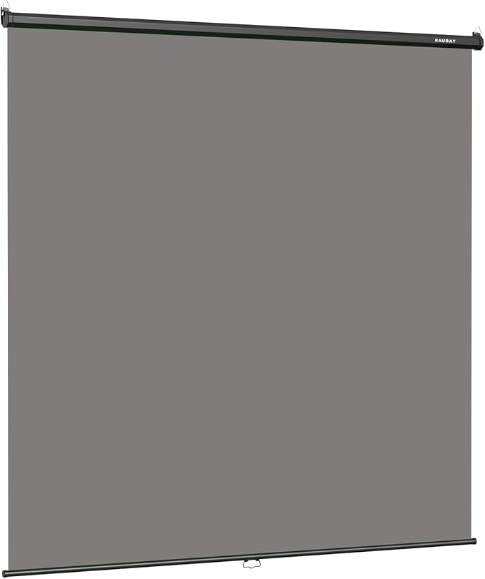 RAUBAY Retractable Pull Down Grey Screen Backdrop - 78.7" x 86.6" Collapsible Wall-Mount Background for Professional Video Production, Photography, TikTok and Video Conferencing