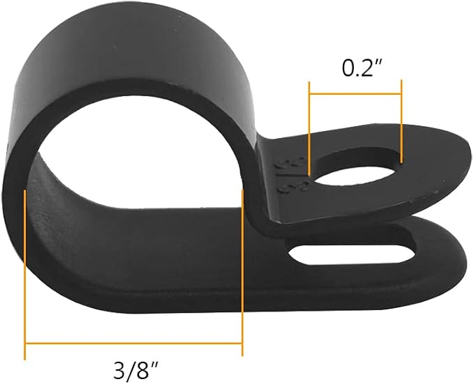 Cable Clamp R-Type Cable Clip Wire Clamp 3/8" Nylon Screw Mounting Cord Fastener Clips with Screws for Wire Management - Black - 50 Pcs