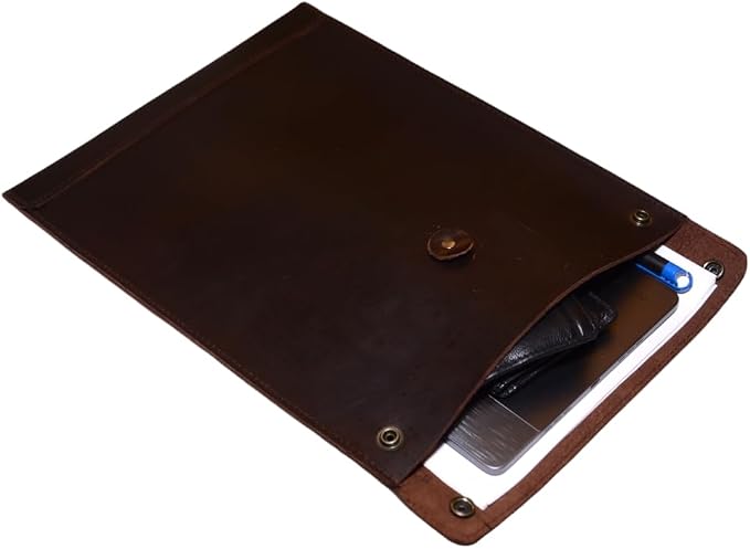 Leather Mailing Envelope Document Holder, Leather Portfolio Binder,A4 Letter Size Filing Folder,Gummed Folder Case Vertical Protector, Office Padfolio, Handmade Desk Accessories (Black)