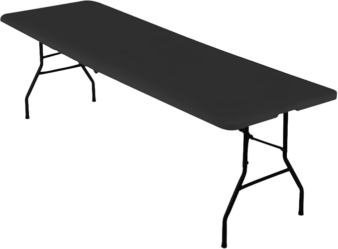 FDW 8FT Plastic Folding Table, Portable with Carrying Handle Perfect for Indoor, Outdoor, Party, Dining, Wedding, Events, Camping, Black