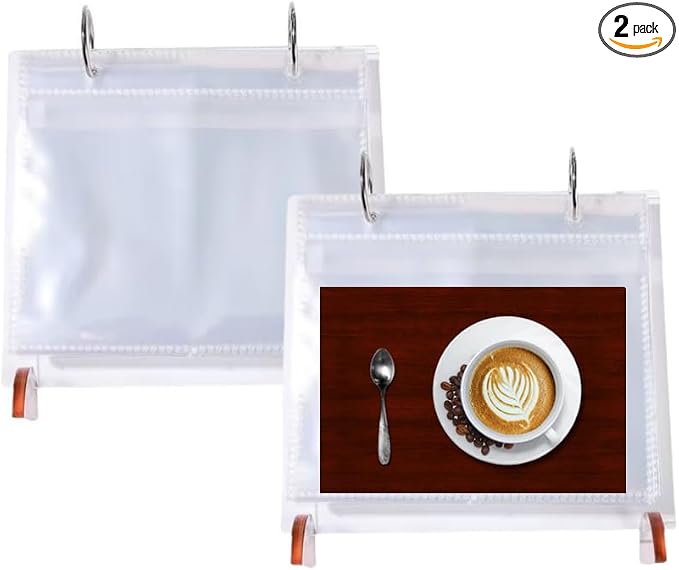 2 Sets Desktop Small Photo Album,Flip Mini Photo Book Stand Acrylic Picture Frame 34 Pages Holds 68 Pictures,Plastic Picture Album Binder, Refillable sleeves (Clear, 4x6)