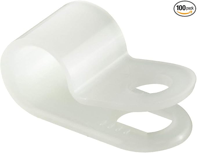 GTSE White Nylon Plastic Cable Clamps, 1/4" Screw Mounts for Cable, Rope, Tube Management, 100 Pack