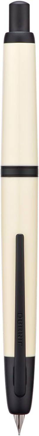 Jinhao 20 Press Fountain Pen, Ivory White Retractable Fine Nib with Ink Converter Set (Black Clip)