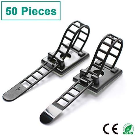 50 Pieces Cable Management Desk Wire Organizer Cable Ties Zip Ties Adhesive Cord Clips Cord Keeper Desk Wire Management | Versatile 50-pack for multiple desks, rooms, and workstations; adhesive-backed nylon straps adjust and release for reuse.