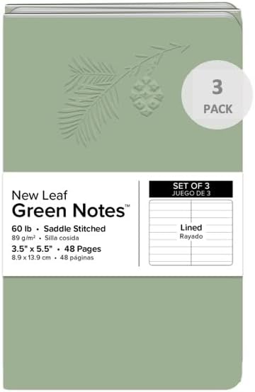 New Leaf Green Notes™ Memo Books, Sustainably Designed, 100% Recycled Paper, Redwood Embossed Cover, Lined Pages, 3.5" x 5.5", 3 Books Per Pack