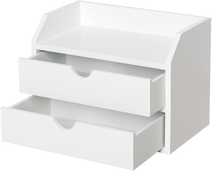ZGZD Wooden Organizer Mini Desk Drawer Tabletop Office Supplies Desk Accessories for Office or Home White (2 Drawers)