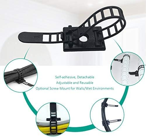 50 Pieces Cable Management Desk Wire Organizer Cable Ties Zip Ties Adhesive Cord Clips Cord Keeper Desk Wire Management | Versatile 50-pack for multiple desks, rooms, and workstations; adhesive-backed nylon straps adjust and release for reuse.