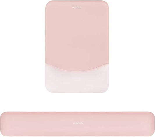 MOSISO Wrist Rest Support for Mouse Pad&Keyboard Set, Rectangular Ergonomic Mousepad Non-Slip Base Home/Office Pain Relief&Easy Typing Pad with Neoprene Cloth&Raised Silicone Lining, Baby Pink